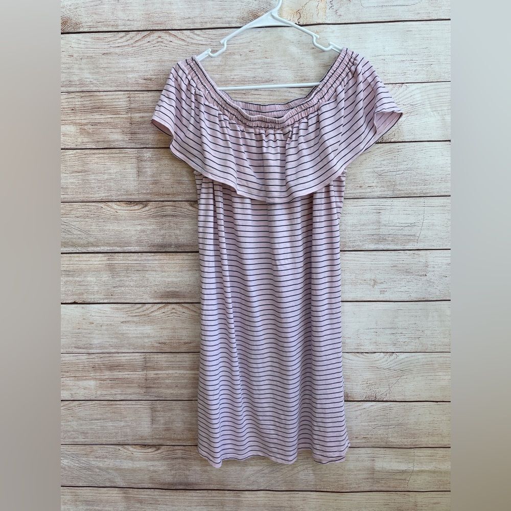 ANTHROPOLOGIE SUNDAY SOFT KNIT DRESS IN PINK AND GRAY STRIPES